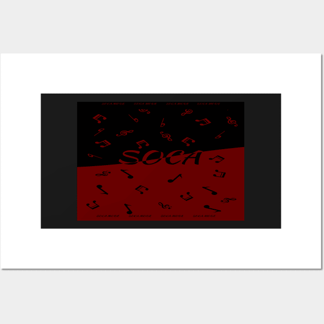 Soca Music with Musical Notes on Black and Red Pattern - Soca Mode Wall Art by Soca-Mode